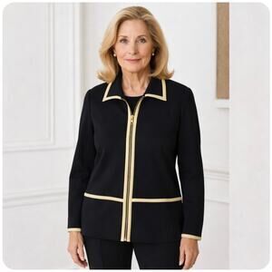 St John Sport By Marie Gray Black Pastel Piping Full Zip Jacket Sz Small Artsy